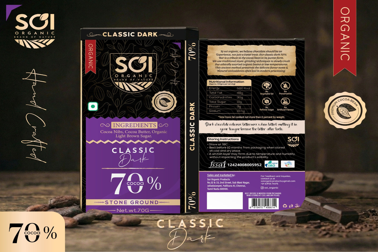 SOI Organic | 70% Classic Dark Chocolate (Stone-Ground)